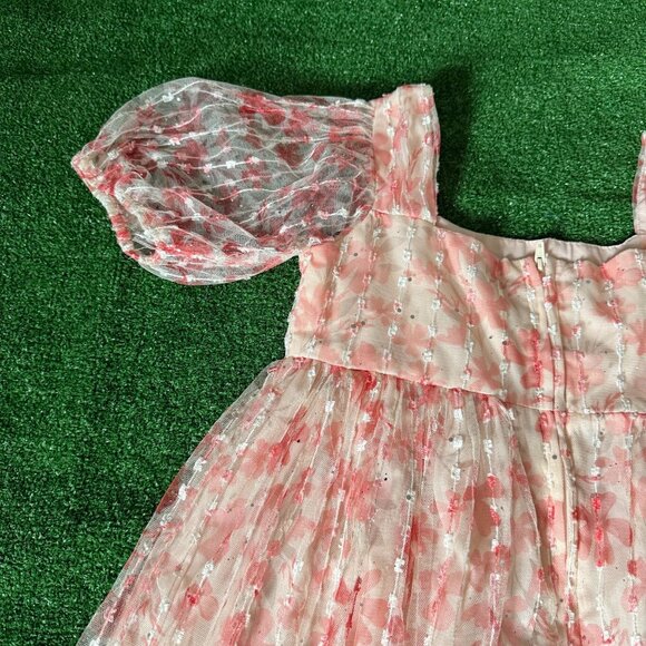 Wonder Nation Girls Apricot Metallic Mesh Puff Sleeve Zip Dress Size 12 Plus - Picture 13 of 14